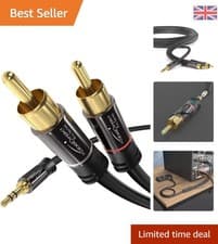 Image of 1m – Aux/3.5mm to RCA/phono male adapter cable, 2x RCA/phono plugs Y splitter...