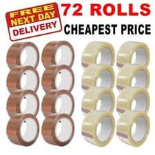 Image of 72 ROLLS CLEAR/BROWN STRONG CARTON SEALING PARCEL PACKING TAPE 48MM x 66M CHEAP