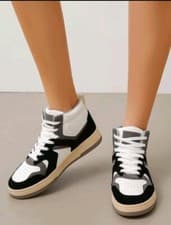 Image of Colour Block High Top Sneakers Shoes, Trainers, White/Black Brand New.