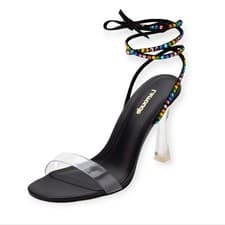 Image of NWOT Larroudé Womens Shoes Disco Gloria Rainbow Embellished Wrap Sandals Size 6