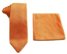 Image of Hand Made Men's Knit Knitted Pointed Tie+Pocket Square Handkerchief Set Woven UK