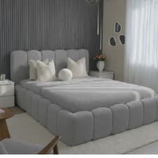 Image of Luxury Upholstered Boucle Bed Frame Ottoman Storage Modern Bedroom Furniture UK