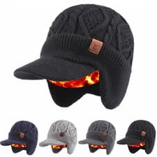 Image of Thick Winter Beanie Hat Plush Fur Lined Knitted Hat Earflap Cap For Outdoors