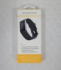Image of Silicone Band Compatible For Fitbit Charge 3 and Charge 4 Black Wristwatch Band