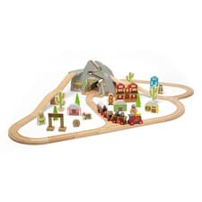 Image of Bigjigs Rail Wooden Wild West Train Set, Train Sets For Kids - 62 Play Pieces