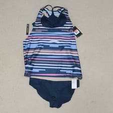 Image of Nike Tankini Set Racerback Top Full Bottom Blue Pink Swimsuit Women's Large NWT