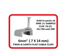 Image of 6mm2 Grey Cable Clip 6mm Square 7 X 14mm Cable Clips 6mm Twin Earth Wire Clips