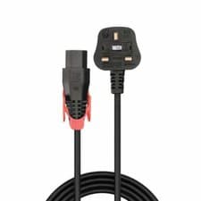 Image of LINDY Power Cable Mains Male Plug UK to Locking IEC C13 Female Socket Black 2m
