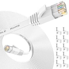 Image of Flat Cat 6e Ethernet Cable 10m – White, RJ45, Gigabit, Low-Profile