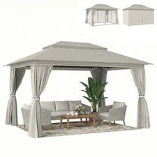 Image of Outsunny 3 x 4 m Outdoor Garden Gazebo with UPF50+ Double Roof, Beige