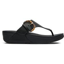 Image of Fitflop Womens Lulu Resin Buckle Leather Toe-Post Flats Sandals Black