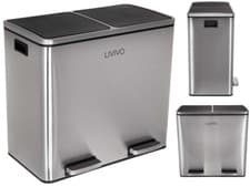 Image of 2/3 COMPARTMENT LARGE RECYCLE BIN PEDAL STAINLESS STEEL RECYCLING WASTE 48L/60L
