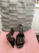 Image of 6am Brown Mules Shiny Patent Leather Open Toe Silver Hardware Size 39