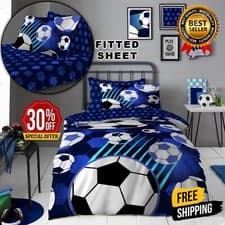 Image of Football Duvet Cover Set & Pillow Case Reversible Bedding OR Fitted Sheet Single