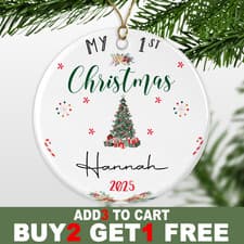 Image of Personalised Baby’s First Christmas Bauble Tree Ornament Custom Name Gift Girl
