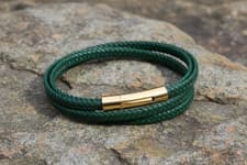 Image of Fred Bennett Multi Row Plaited Green Recycled Leather Bracelet 43cm B5429