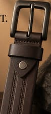 Image of Brown Leather Men's Dress Belt with Metal Buckle Adjustable One Size