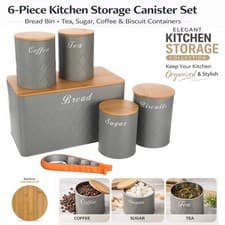Image of 6Pcs Kitchen Storage Tins Canister Set Bamboo Lid Tea Coffee Sugar Bread Bin Jar