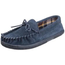 Image of Cotswold Alberta Slip On Moccasin Slipper Navy  Elegant Suede Upper, Soft cushi