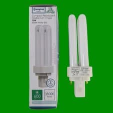 Image of 1x 10W Crompton G24d-1 2 pin PL Low Energy CFL Double Turn Light Bulb 835 3500K