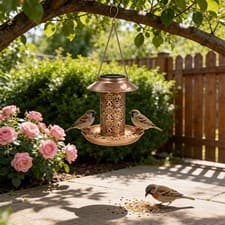 Image of Solar Bird Feeder Outdoors Hanging Wild Bird Feeder Lantern Light Garden Decor