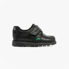 Image of Kickers Fragma Boys Leather Touch Fasten Comfort Square Toe Black School Shoes
