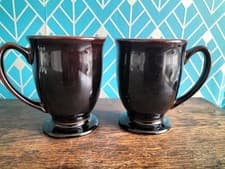 Image of 2 Denby Dark Brown Footed Curved  Mugs New