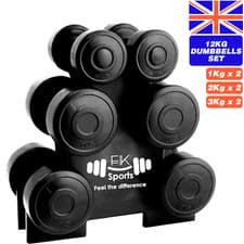 Image of 12KG Dumbbells Set 1 kg 2kg 3kg Pair Weight Stand 3 Tier Rack Gym Ladies Workout