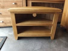 Image of SOLID OAK OPEN CORNER TV UNIT- BESPOKE SIZES & COLOURS AVAILABLE- HAND MADE