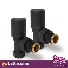 Image of Anthracite Modern Round Radiator Grey Valve | Angled | 15mm x ½” Set of Two