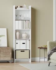 Image of 6 Tier Bookcase with Shelving Unit for Storage Bookshelf Living Room Office
