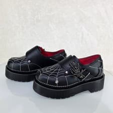 Image of Rebel Goth Punk Oxford Shoes Spider Charms Web Stitching Cryptic Hand Buckle