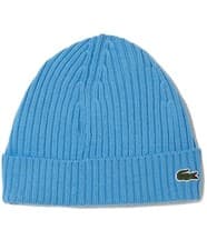 Image of Lacoste Men’s Blue 100% Wool Beanie Hat Bnwt