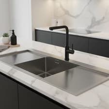 Image of Prestige 1200 Inset Kitchen Sink Single Bowl Double Drainer Stainless Steel