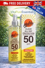 Image of Malibu Clear All Day Protection SPF50 Spray 200ml UVA/UVB UK Seller Free P&P
