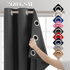 Image of Thick Thermal Blackout Eyelet Ring ToP Ready Made Pair Curtains Panel +Tie Backs