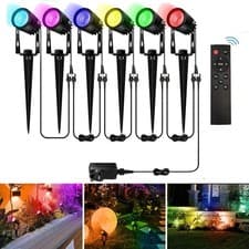 Image of 4/6x RGB Garden Spike Lights Mains Powered LED Color Changing Outdoor Spotlights