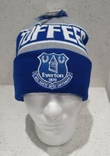Image of Everton FC Official Toffees Bobble Hat Royal and Grey - Adults - Great Gift Idea