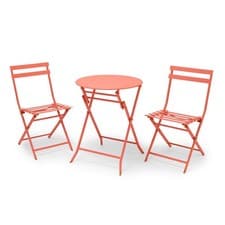 Image of Folding Bistro Set for 2, Coral Garden Table & Chairs Set, Vonhaus
