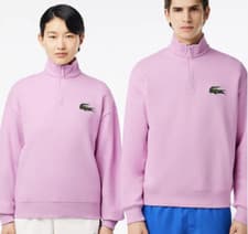Image of Lacoste Unisex Loose Fit High Neck Fleece Sweatshirt in Pink. C38