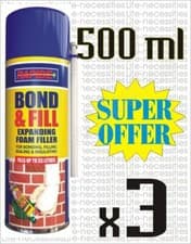 Image of 3 X GAP EXPANDING FOAM FILLER PU EXPANSION INSULATION BONDING FILLING 500ML