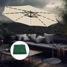 Image of 3m Banana Parasol Garden Patio 32 LED Cantilever Umbrella Cream w/ Base Cover
