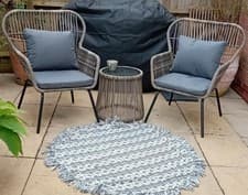 Image of 2 Seater Rattan Bistro Set Outdoor Garden Coffee Table Chairs Cushions Wicker