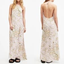 Image of Brand New All Saints Sarah Avalon Graphic Halter-Neck Woven Maxi Dress £99 6-16