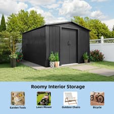 Image of Metal Garden Shed 6X4, 6X8, 8X10ft Garden Storage Shed with Base Frame, Lockable