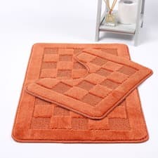 Image of Bath Mat Set Squares 2 Piece Bath Mat & Pedestal Set Non Slip Bathroom Bath mat