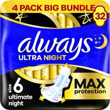 Image of 32 x Always Ultra Sanitary Towels Secure Ultimate Night (Size 6) with Wings