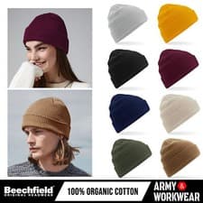Image of Beechfield Beanie Hat Organic Cotton Double Layer Soft Breathable Knit Cap Warm