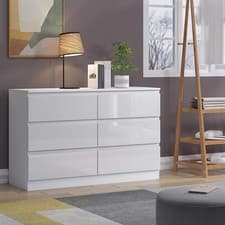 Image of 6 Drawer Chest of Drawers Bedroom Furniture Scandinavian Handleless White Gloss