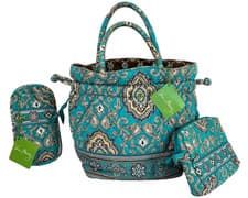 Image of Vera Bradley Women's Emma Pirouette Drawstring Bag 3 PCS Totally Turquoise NEW